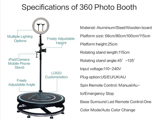 80 100 115 cm Party Slow Rotating Spinning Camera 360 Degree Photo booth Photobooth Automatic Video 360 spinner Booth