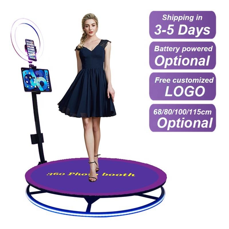 100cm 360 Photo Booth Machine Automatic Rotating Spinner Platform with Ring Light